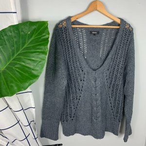 Lynn Adler V-Neck Sweater Open Knit Gray Size L